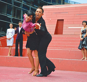 Dancing by the red stairs
