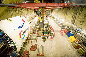 Tunnel boring machine assembly underway at Anzac Station
